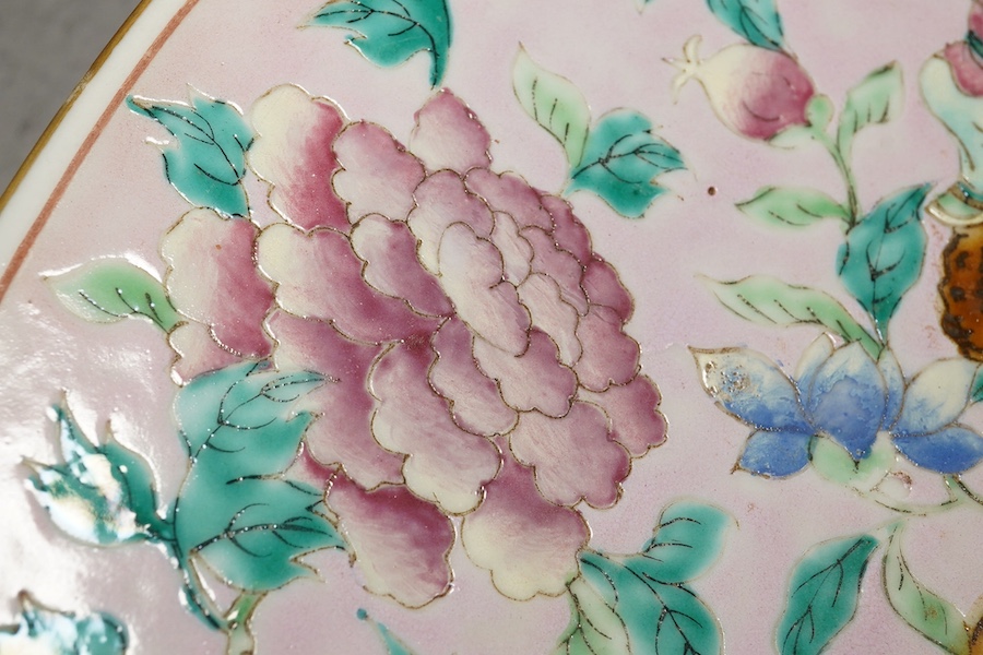 A Chinese enamelled porcelain pink ground ‘boys’ dish, mid 19th century